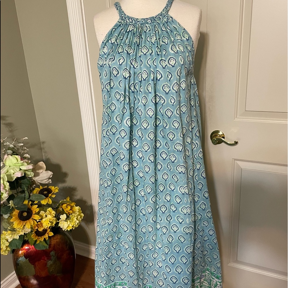 SZ Blockprints Kath Dress in Bagru Stamp small